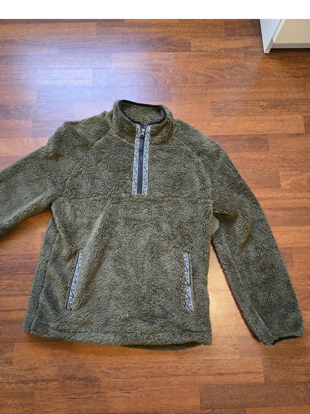 Men's Olive Green Sherpa Half-Zip Pullover Sweater